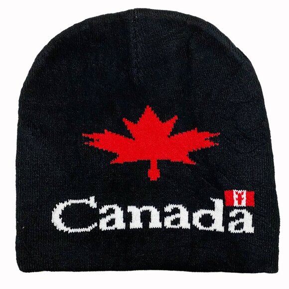 Variety To Go Canada Maple Leaf Beanie Hat, Black Beanie with Red Maple Leaf - Picture 1 of 3